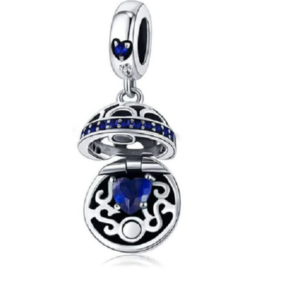 Sterling Silver Blue Love Gift Box Dangle Ball Charm